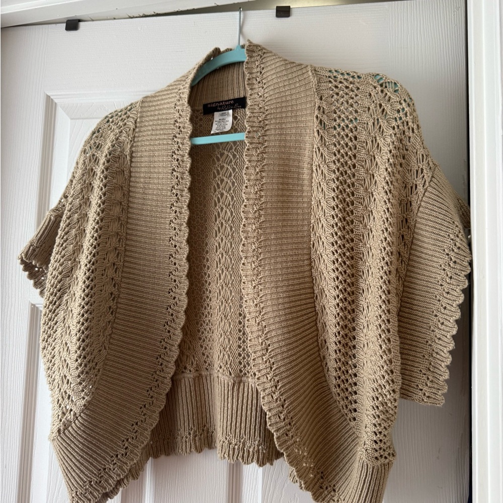Tan Open-Front Knit Sweater